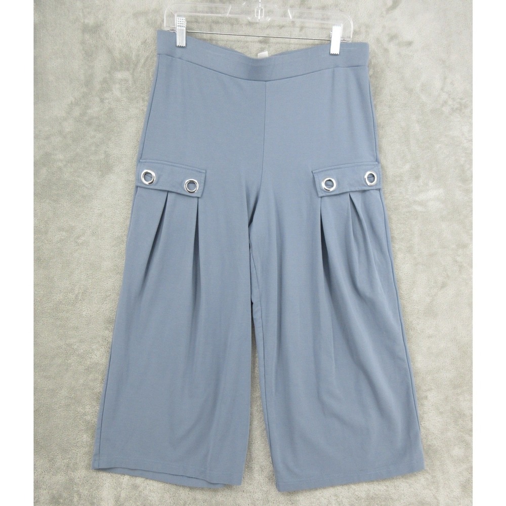 Wynne Collection Pants Womens Large Blue Grommet Pleated Wide Leg Cropped Knit